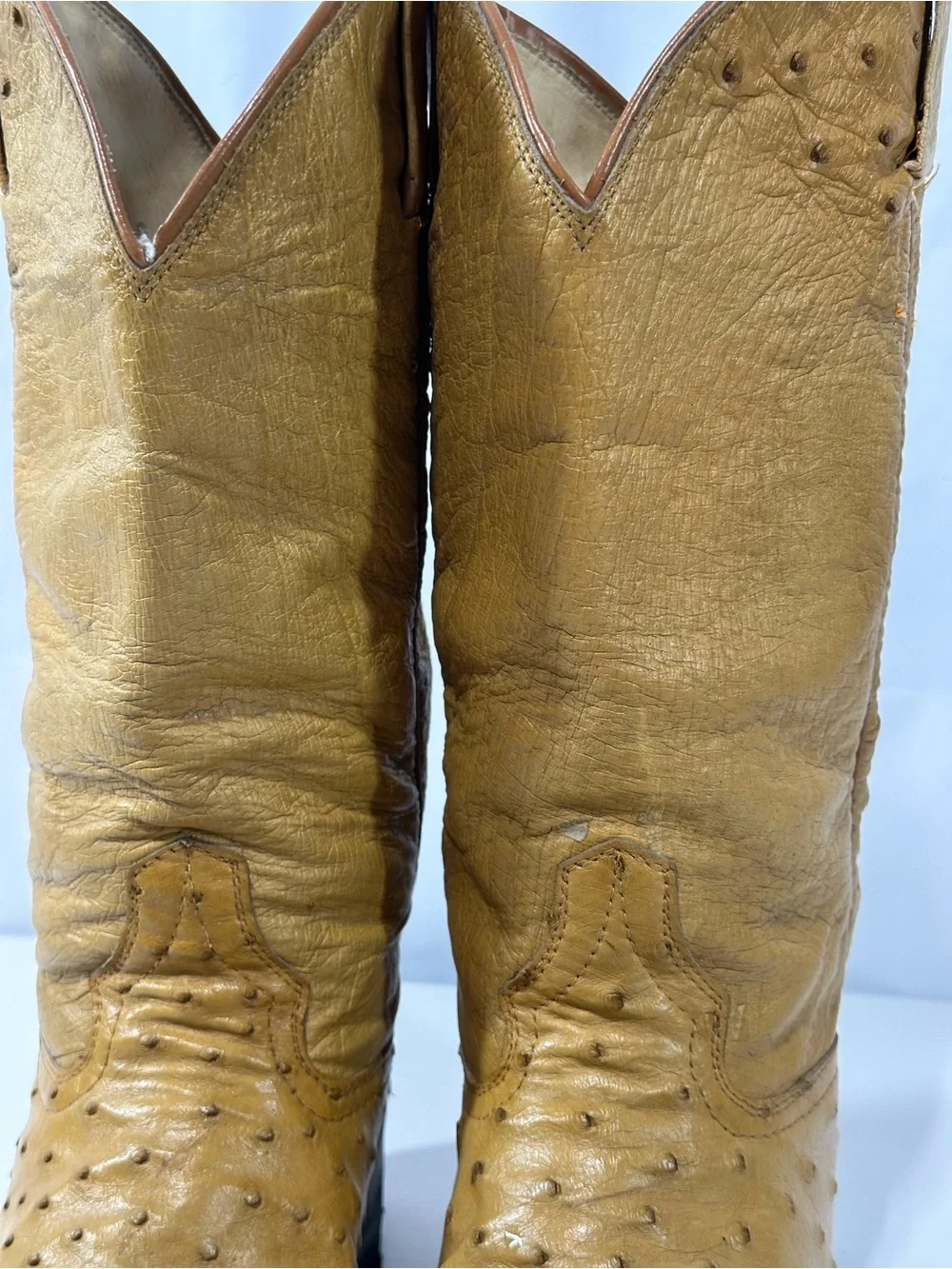 #229 Vintage Quality Cowboy Boots Full Quill ostrich Leather Unmarked
